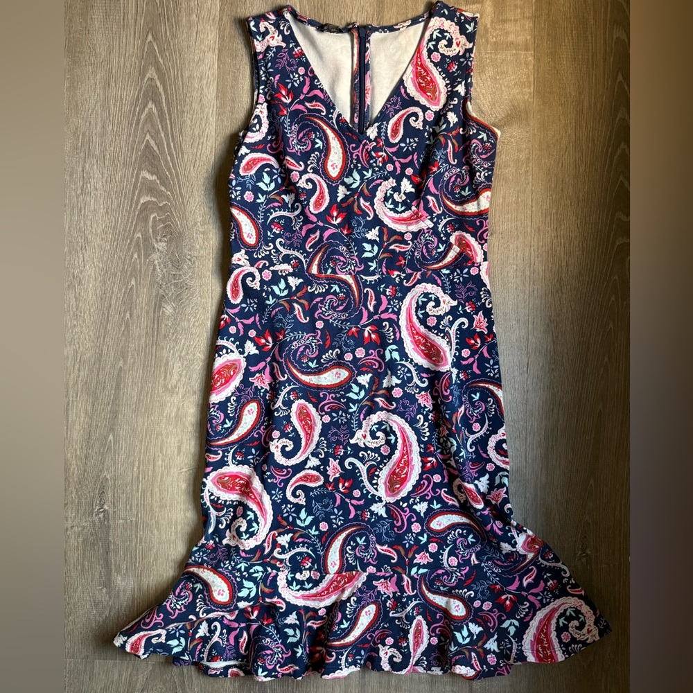 Talbots Navy and Pink Paisley Midi Dress